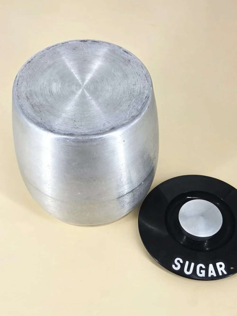 1950s Kromex Spun Aluminum Kitchen Sugar Cannister Black Lid Nice Condition 7